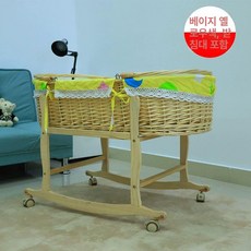 요람 신생아 바구니 실내외 이동식 원목 휴대용 수면 침대, 100cm 옐로우 라이닝+프레임