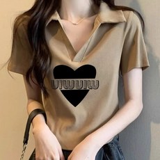 유니픽 여성 여름 반팔 V넥 프린트 티셔츠 패셔너블 루즈핏 캐주얼 스타일zdy
