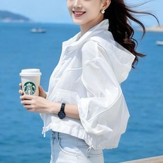 로르카 여성 후드 집업 자외선 차단 얇은 배트윙소매 숏기장 캐주얼 자켓 K0031730