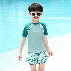 2025夏季新款男童分體雙層泳褲套裝 中大童青少年專用游泳衣