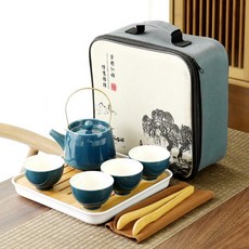 提梁壺便攜旅行茶具套裝日式功夫茶具茶杯伴手禮, 1個, 霧青品香杯前程似錦包:如圖所示477