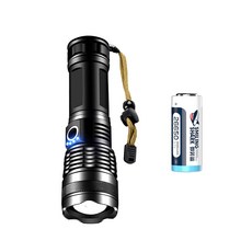 SMILING SHARK 強光變焦手電筒 LED燈珠 伸縮變焦 四檔電量顯示 USB充電 暴雨級防水 戰術破窗錘, (26650) P70+電池x1, 1個
