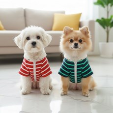 강아지후드집업 반려동물 기모후드티 애견옷 스트라이프 반려견 티셔츠 (공장직영판매), 1개, 레드+그린