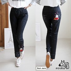 W.S.N 微笑妞 韓國ntg商品 狗牌褲 2025秋裝 刺繡帕洽狗 褲腳反折造型, 1個, 1010秋季牛仔（黑色）$1780,L