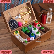 縫補工具包針線盒家用高檔套裝 針線包縫紉包針線組 家用縫衣服實用針線包縫紉配件實木箱針線包, A木質箱（空盒不含針線）,鐵塔圖案, 1個