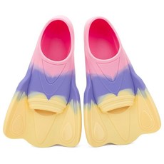 어린이 수영 훈련용 지느러미 무릎 수영용 오리발을 위한 편안한 실리콘 짧은 메쉬 백을 착용한 어린이용 여행용 사이즈 오리발, XXX-S, 핑크 & 퍼플 & 옐로우