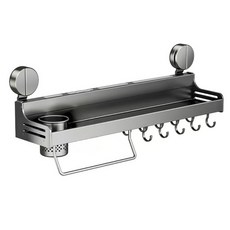 吸盤太空鋁廚房置物架 菜刀架 調味料架 掛勾置物架 厨具一體置物架, 槍灰色, 1個