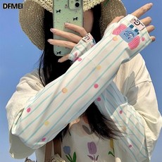 DFMEI 韓袖美可愛卡通冰絲防曬袖套女夏季新款寬鬆防紫外線戶外遮陽冰袖, 1個, 均碼