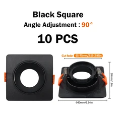 10pcs 조정 가능한 천장 스포트라이트 세트 화이트 블랙 스퀘어 라운드 라이트 세트 gu10 gu5.3 기본 cearm, 01 Square black