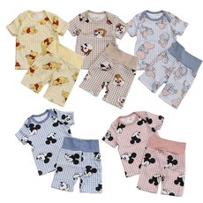 베이비 체크 프렌즈 캐릭터 상하세트 아기 실내외복 배앓이 방지 밴드형