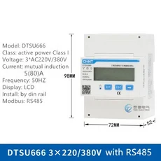 CHINT 다기능 전원 계량기 프로그래밍 가능 VAWKWHVAR RS485 에너지 계량기 1 / 3 상 220V 380V 디지털 와, 04 3P-80A WITH RS485, 1개