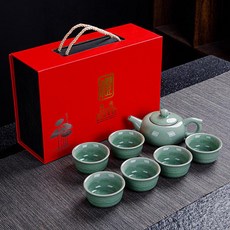 DZTZH 哥窯汝窯陶瓷功夫茶具套裝, 哥窯如意壺6杯禮盒 綠色, 1件
