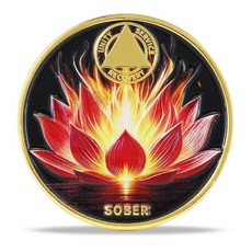 3년 불꽃 연꽃 음주 동전 - 래디언트 블룸 NA 메달리온 회복 및 깨끗한 시간을 위한 영적 토큰 AA 칩 강화 남성 여성용 선물, Blank（No Engraving）, AA 플레임 로터스
