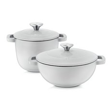 WAGENSTEIGER 電磁爐適用Clam系列附蓋鑄鐵鍋具2件組, 混色, 1組, 雙耳鍋 15cm+深型雙耳鍋 21cm