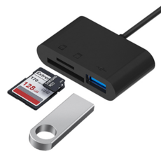 아이엠듀 C타입 3 in 1 USB TF SD카드 리더기, 블랙, 1개