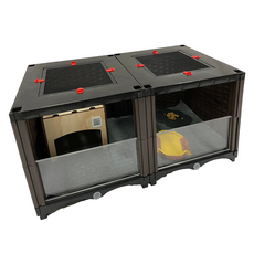 爬蟲飼養箱套組，寬敞空間透明壓克力，防逃脫網蓋，模組化設計，多種配件, 棕方格 綠墊 A組合, 1套