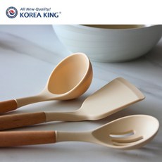 【Korea King】食品級矽膠廚具3件組 鍋鏟、湯勺、漏勺一組搞定 保護不沾鍋延長使用年限, 奶茶棕, 1個, 鍋鏟、湯勺、漏勺