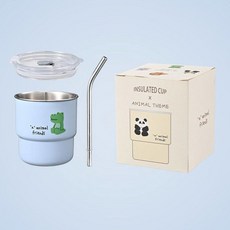 304 스텐 커피잔 넘어지지 않기 사무실 하이비주얼 심플 보틀 캠핑 뚜껑 지참하기, 304 커피잔 블루 악어 컬러박스세트 빨대 420ml