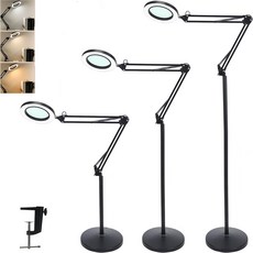 CROTOLO 8배 고배율 조명 확대경 색온도 조절 무단계 조명 클램프 겸용 다기능 스탠드 네일아트 및 수리 작업용, 블랙