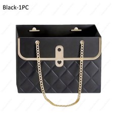 종이 핸드백 꽃다발 데이 크리 휴대용 가방 발렌타인 티브 토트 파티 상자 어머니의 포장 에이 생일 선물, 15x10x10.5cm, Black1PC