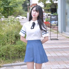 교복몰 (대여) 반팔 하늘하늘 데님 일본여고생 세라