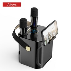 Aiiyya 아웃도어 전용 블루투스 노래방 듀얼마이크 일체형 대음량 스피커 휴대용 가정용 차박 캠핑, 블랙
