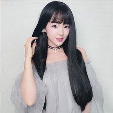 浪漫大波浪假髮 附髮網 逼真長捲髮 空氣瀏海 cosplay女生假髮, [長直髮11]-黑色 一般款, 1個
