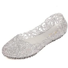 JniGonos 여성용 젤리 슈즈 플랫 슬립온 샌들 할로우 아웃 발레 플랫 실버