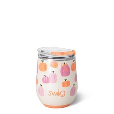 ECLATIS Swig Life 뚜껑이 있는 355ml12온스 와인 텀블러 스테인리스 스틸 식기 세척기 사용 가능 휴대용 삼중 단열 텀블러호박과 리본 322329, 호박과 활