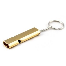 雙管求生口哨 鋁合金雙頻口哨 求救哨 高分貝高頻高音訓練哨 附鑰匙扣, 3個, A金色