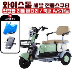 와이스톰 강력한힘 여성 노인 3륜 세발 전기오토바이 전동스쿠터 2인용 3인용 출퇴근, 그린, 경량스틸