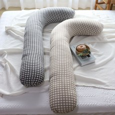 홈스토리 숙면 꿀잠 바디필로우 롱쿠션 안고자는 긴베개 L자형 솜포함, 미니체크 L바디필로우 베이지