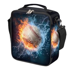 Cfpolar 스컬 스케이트보드 런치 박스 남아 여아용 단열 백 재사용 가능한 미니 쿨러 토트 박스 보온 식사 키트 어깨 스트랩 포함 직장 학교 피크닉용 173554, C-라이트닝 플레임 야구 2