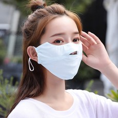 냉장고 안면 마스크 여름 쿨 등산 골프 얼굴 자외선 차단 햇빛 가리개, 그레이+하늘, 1개