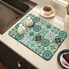 북유럽 오리엔탈 모던 논슬립 드라잉매트 식탁매트 식기건조 드라잉 매트, 2개, 그린