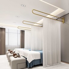 U자형 커튼봉 뷰티샵 칸막이 파티션 커텐 가림막 물리치료 프레임, 금색 U자형 2m + 고리 + 회색 커튼