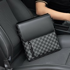 satrbuysell TW 男性真皮單肩包 男包 休閒斜挎包 商務男包 時尚肩背包 斜跨包 男性包款, 格紋黑色牛皮-6629