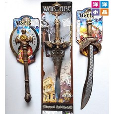 洋洋小品 古代兵器手持武器道具劍，多款造型斧頭寶劍彎刀海盜刀騎士劍武士劍，萬聖節聖誕節表演服裝道具, 1個, 雙斧(圖左), 棕色