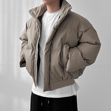 다이나믹피플 남녀공용 오버핏 레더 크롭 하이넥 숏 패딩 점퍼