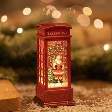 【熱銷Top1-限時下殺】聖誕節音樂鈴八音盒 雪花旋轉燈飾 聖誕樹場景佈置 平安夜禮物 創意桌面擺件 節日裝飾 彩燈音樂, 電話亭聖誕老人(有水款)