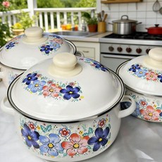 厚雙耳湯鍋三件套 帶蓋琺瑯鍋, 1個, 直徑20cm 盛夏 2.2L