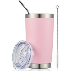 COMOO 20온스 이중벽 진공 단열 여행용 머그잔 뚜껑이 있는 스테인리스 텀블러 차가운 음료와 뜨거운 음료를 위한 내구성 파우더 코팅 커피 컵핑크색 1팩, Pink, 1