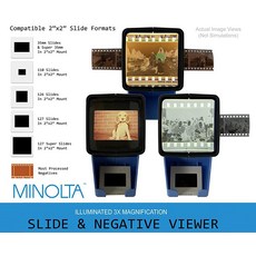 MINOLTA 35mm 데스크 탑 휴대용 LED 슬라이드 및 네거티브 뷰어 조명 3배 확대 - 5.1cm x 5.1cm(2인치 2인치) 포지티브 네거티브용 전 세계 AC 어댑터, MINOLTA 35mm 데스크 탑 휴대용 LED 슬라이