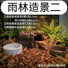雨林造景二 爬蟲躲避洞穴套組, 1個, 雨林風套組二【樹皮屋+防脫食盆+餵水杯】
