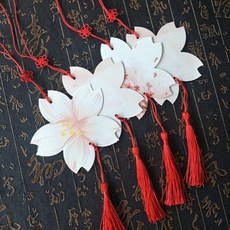 臺灣出貨 創意幼兒園許願卡吊樹卡心願卡懸掛件吊牌兒童開學祝福空白卡片紙, 彩印櫻花40張配紅中國結+流蘇, 1個
