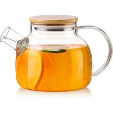 SITIEPA 유리 찻주전자 주전자 스토브탑 안전 958.2g(33.8온스)/1000ml 내열성 붕규산 유리 찻주전자 워터 피처 대나무 뚜껑 및 탈착식 필터 포함 잎 및, 33.8온스/1000ml