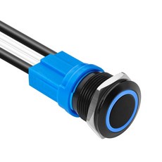KWONONG LED 래칭 푸시 버튼 스위치 알루미늄 합금 IP67 방수 5-24V 20A 1NO 와이어 소켓 플러그 포함(1 블루 16mm), 1