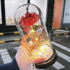 情人節永生花玫瑰花氛圍小夜燈送女生女友老婆媽媽香皂花禮盒禮物, 1個, 【配電池】紅玫瑰+燈串+玻璃罩+精美禮盒+開窗禮袋
