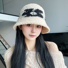 투니스 여성 캐주얼 배색 퍼 버킷햇