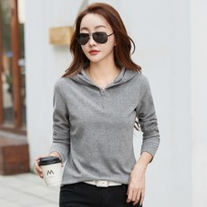 가을 프리오더 여성 후드 슬림핏 긴팔 티셔츠 여자 반집업 얇은후드티 고품질면티 데일리 상의 간절기 중년여성 가을티